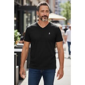 Psycho Bunny Black V-Neck T-Shirt Mens Large Skull Bunny Logo‎ Pima Cotton